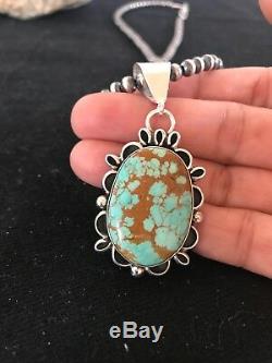 Navajo Pearls Sterling Silver Turquoise # 8 Necklace Yazzie Pendant 1346 Gift
