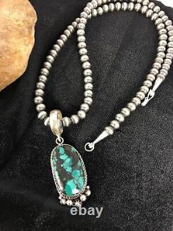 Navajo Pearls Sterling Silver Web Turquoise Necklace Pendant Signed Gift59