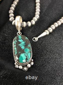 Navajo Pearls Sterling Silver Web Turquoise Necklace Pendant Signed Gift59