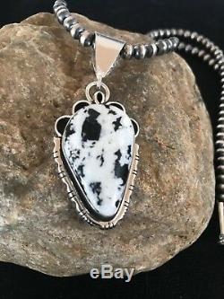 Navajo Pearls Sterling Silver White Buffalo Turquoise Necklace Pendant Gift 1334