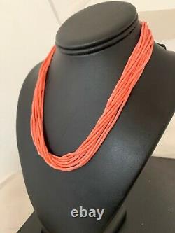Navajo Pink Coral 10S Sterling Silver Tube Heishi Bead Necklace 17 4709 Gift