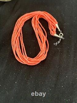 Navajo Pink Coral 10S Sterling Silver Tube Heishi Bead Necklace 17 4709 Gift
