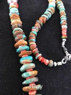 Navajo Sterling Silver Blue Green Turquoise Spiny Oyster Necklace Gift 28