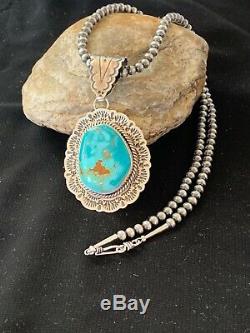 Navajo Sterling Silver Blue Royston TURQUOISE Necklace Pendant Set 3068 Gift