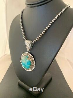 Navajo Sterling Silver Blue Royston TURQUOISE Necklace Pendant Set 3069 Gift