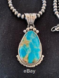 Navajo Sterling Silver Blue Royston Turquoise Necklace Pendant Yazzie 4630 Gift