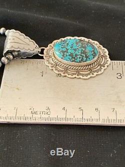 Navajo Sterling Silver Blue Spiderweb TURQUOISE Necklace Pendant Set 3064 Gift