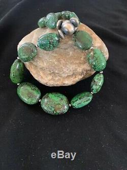 Navajo Sterling Silver Graduated Green Nugget Turquoise Necklace Gift 21 in 2720