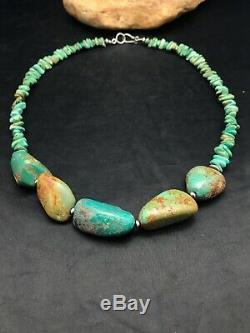 Navajo Sterling Silver Graduated Green Nugget Turquoise Necklace Gift 23in 3217