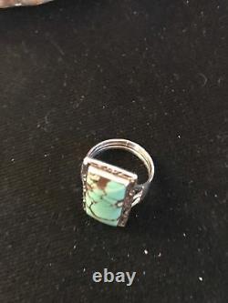 Navajo Sterling Silver Spider Web Turquoise Ring Size 9 Gift A1280