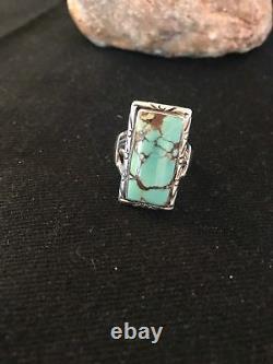 Navajo Sterling Silver Spider Web Turquoise Ring Size 9 Gift A1280