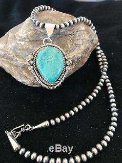 Navajo Sterling Silver Turquoise Necklace Pendant Pearls Yazzie 1268 Gift
