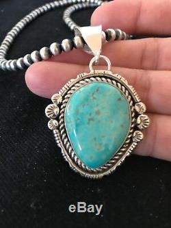 Navajo Sterling Silver Turquoise Necklace Pendant Pearls Yazzie 1268 Gift