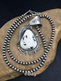 Navajo Sterling Silver White Buffalo Turquoise Necklace Pendant 1039 Gift Sale