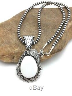 Navajo Sterling Silver White Buffalo Turquoise Necklace Pendant Set 1042 Gift
