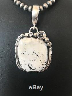 Navajo Sterling Silver White Buffalo Turquoise Necklace Pendant YAZZIE 8401 Gift