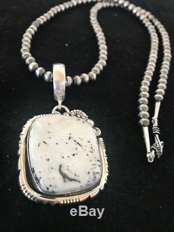 Navajo Sterling Silver White Buffalo Turquoise Necklace Pendant YAZZIE 8401 Gift