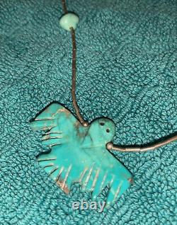 Navajo Thunderbird Fetish Natural Turquoise and Silver Necklace NEW Great Gift