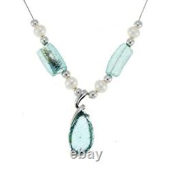 Necklace 925 Sterling Silver Ancient Roman glass with pearls Original Gift