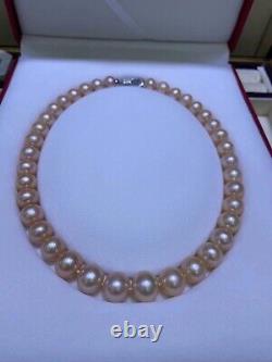 Necklace 925Silver Jewelry 11-14mm Pink Pearl Nearly Round Fine Accessories Gift