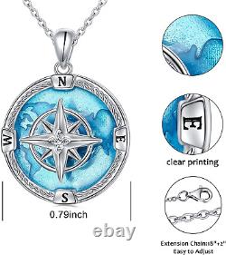 Necklace Blue Compass Pendant Necklace Jewelry Gift For Anniversary Birthday 18