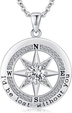 Necklace Gift for Wife Compass Jewelry Women Wedding Anniversary Sterling Silver