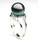 New Genuine Tahitian Black Pearl Silver Ring 11mm Pacific Pearls Gifts for Wife