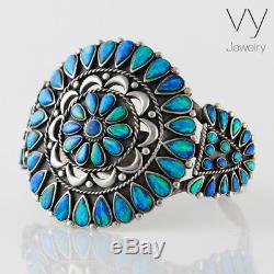 New Women 925 Silver Cuff Bracelet Blue Opal Bangle gift Handmade Jewelry