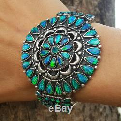 New Women 925 Silver Cuff Bracelet Blue Opal Bangle gift Handmade Jewelry