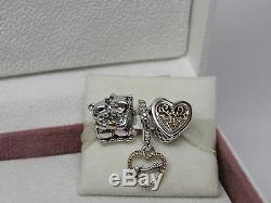 New withHinged Box Pandora Gift Set of 3 Gold & Silver Loving Family Charms Mother