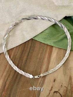 Nice 1980s Flat Chain Choker Necklace Sterling 925 Silver Vintage Jewellery Gift