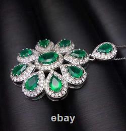 Noble Romantic Natural Emerald Pendant S925 Silver + Chain Wedding Birthday Gift