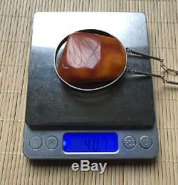 Old Baltic Amber Silver pendant natural vintage jewelry gem Bernstein Rare Gift