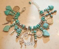 Old Pawn Turquoise Sterling Silver Bear Navajo Charm Bracelet-Gifts of the Mesa
