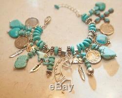 Old Pawn Turquoise Sterling Silver Bear Navajo Charm Bracelet-Gifts of the Mesa