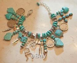 Old Pawn Turquoise Sterling Silver Bear Navajo Charm Bracelet-Gifts of the Mesa