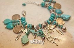 Old Pawn Turquoise Sterling Silver Bear Navajo Charm Bracelet-Gifts of the Mesa