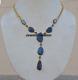 Opal Gemstone Necklace Blue Sapphire Solid 925 Silver Gold Plated Jewelry Gift