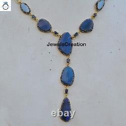 Opal Gemstone Necklace Blue Sapphire Solid 925 Silver Gold Plated Jewelry Gift