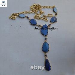 Opal Gemstone Necklace Blue Sapphire Solid 925 Silver Gold Plated Jewelry Gift