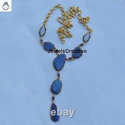 Opal Gemstone Necklace Blue Sapphire Solid 925 Silver Gold Plated Jewelry Gift