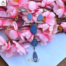 Opal Gemstone Necklace Blue Sapphire Solid 925 Silver Gold Plated Jewelry Gift