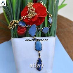 Opal Gemstone Necklace Blue Sapphire Solid 925 Silver Gold Plated Jewelry Gift