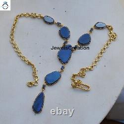 Opal Gemstone Necklace Blue Sapphire Solid 925 Silver Gold Plated Jewelry Gift