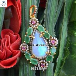 Opal Gemstone Pendant Emerald & Ruby 925 Silver Jewelry Gift For Christmas