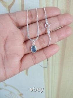 Oval Blue Sapphire Necklace Birthday Gift for Her Silver Blue Pendant Jewelry