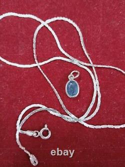 Oval Blue Sapphire Necklace Birthday Gift for Her Silver Blue Pendant Jewelry