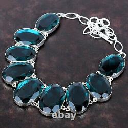 Oval Indicolite Gemstone 925 Silver Birthday Chain Wedding Gift Necklace Jewelry