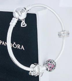 PANDORA 2020 Valentine's Day Freehand Heart 3 Charms Bracelet Gift Set B801278