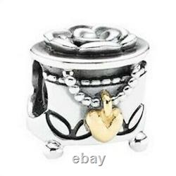 PANDORA Gift Charm Set Two Tone Silver 14K Gold Heart Flower Authentic with Box